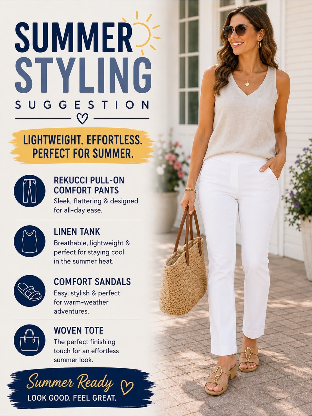 Rekucci White Pull-On Comfort Pants | Summer Stretch Twill Straight Leg - Picture 2 of 8